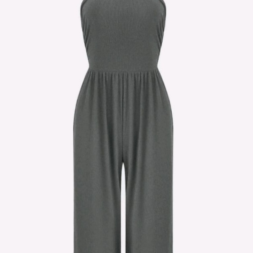 Women's Wide Leg High-Waist Jumpsuit Pants - Gray